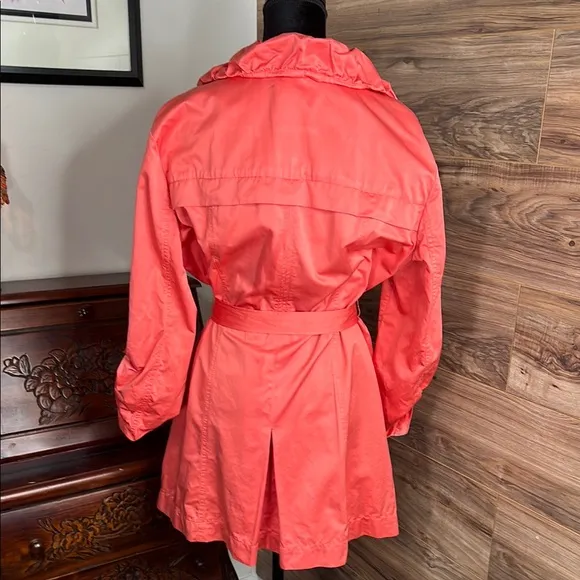 NIC ZOE Coral Sheen Trench Coat w Wide Puffy Collar and Long Roll Tab Sleeves XL
