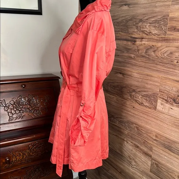 NIC ZOE Coral Sheen Trench Coat w Wide Puffy Collar and Long Roll Tab Sleeves XL