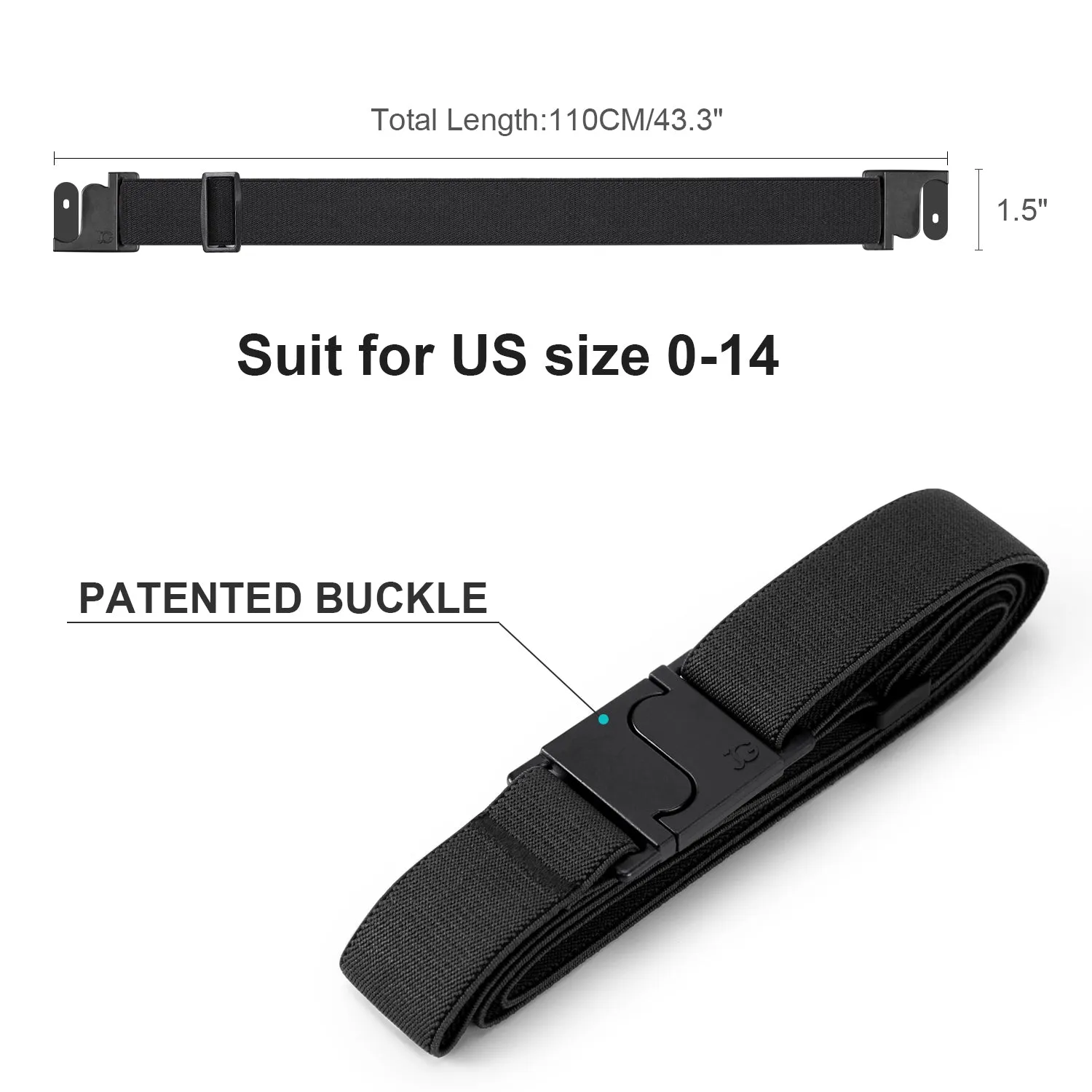 No Show Adjustable Elastic Flat Belt with Patented Buckle for Women Men By JASGOOD