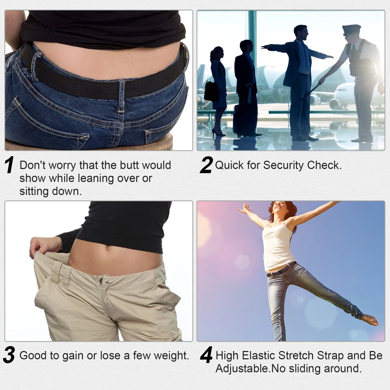 No Show Adjustable Elastic Flat Belt with Patented Buckle for Women Men By JASGOOD