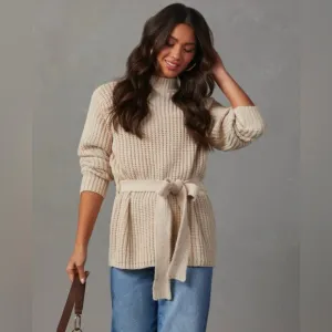 NWT Vici Wixson Belted Mock Neck Knit Sweater