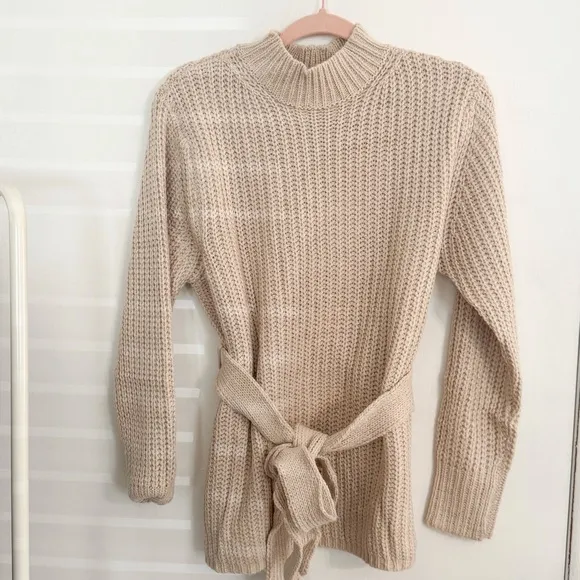 NWT Vici Wixson Belted Mock Neck Knit Sweater