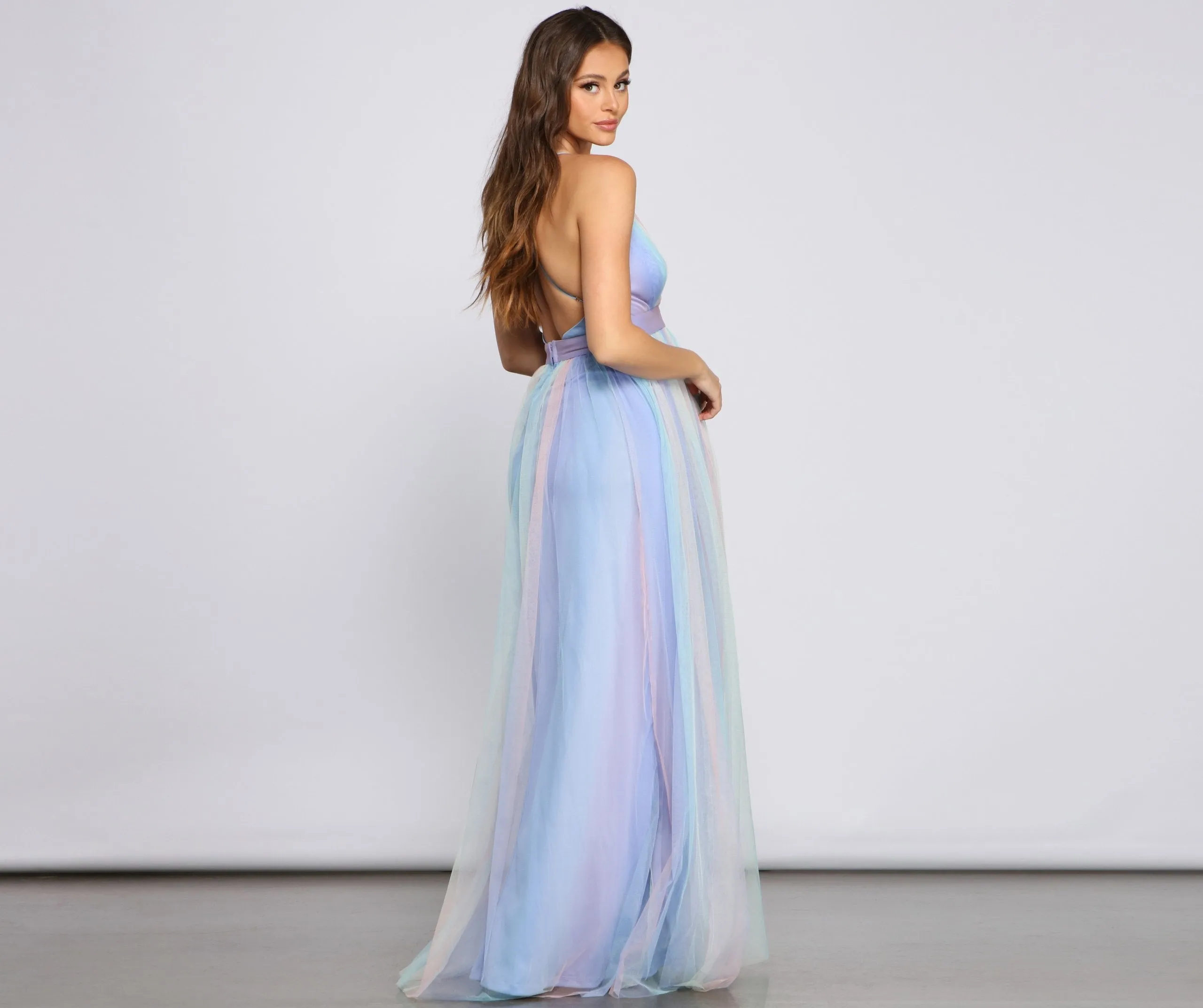 Nylah Pleated Stylish Rainbow A-Line Dress