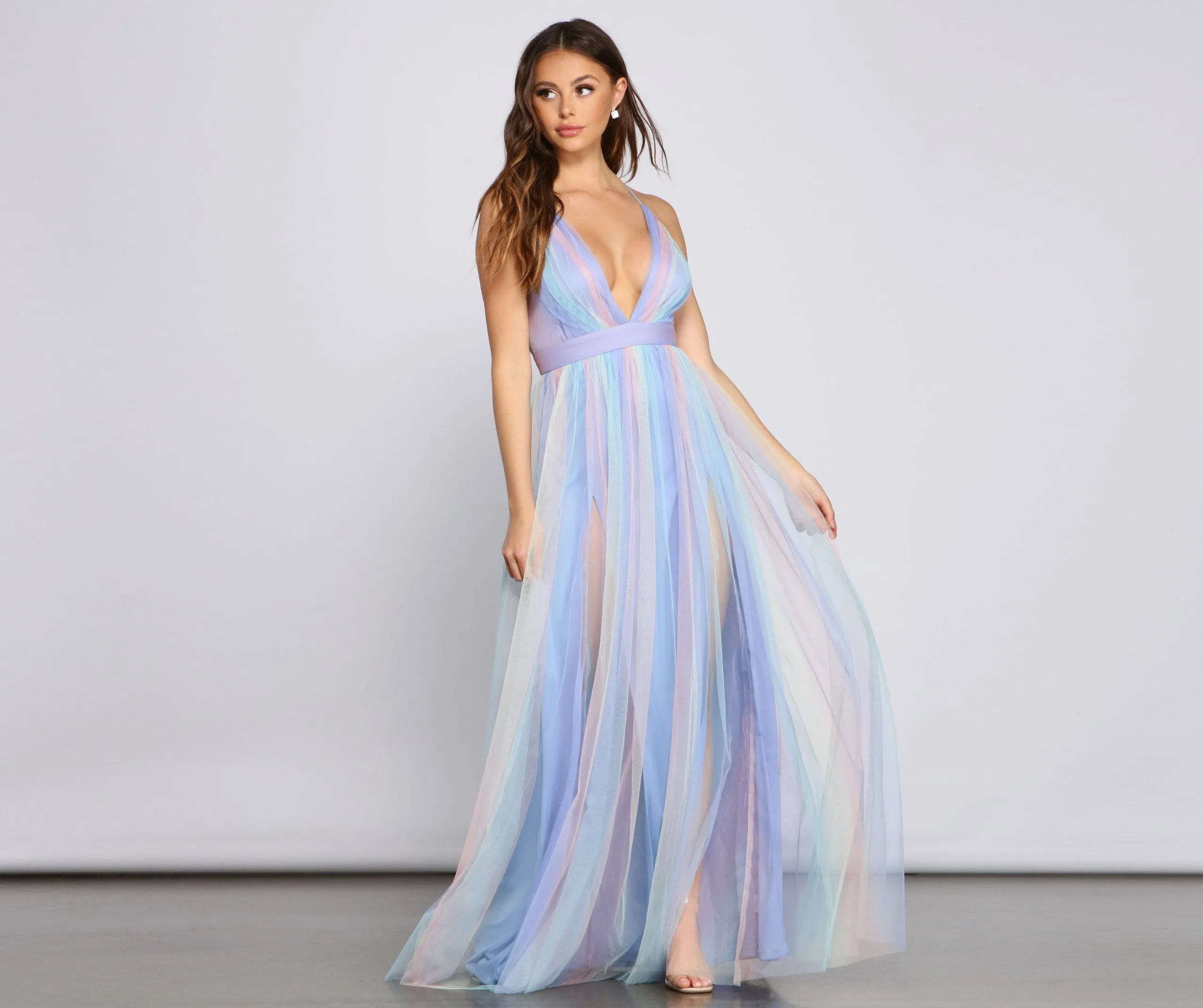 Nylah Pleated Stylish Rainbow A-Line Dress