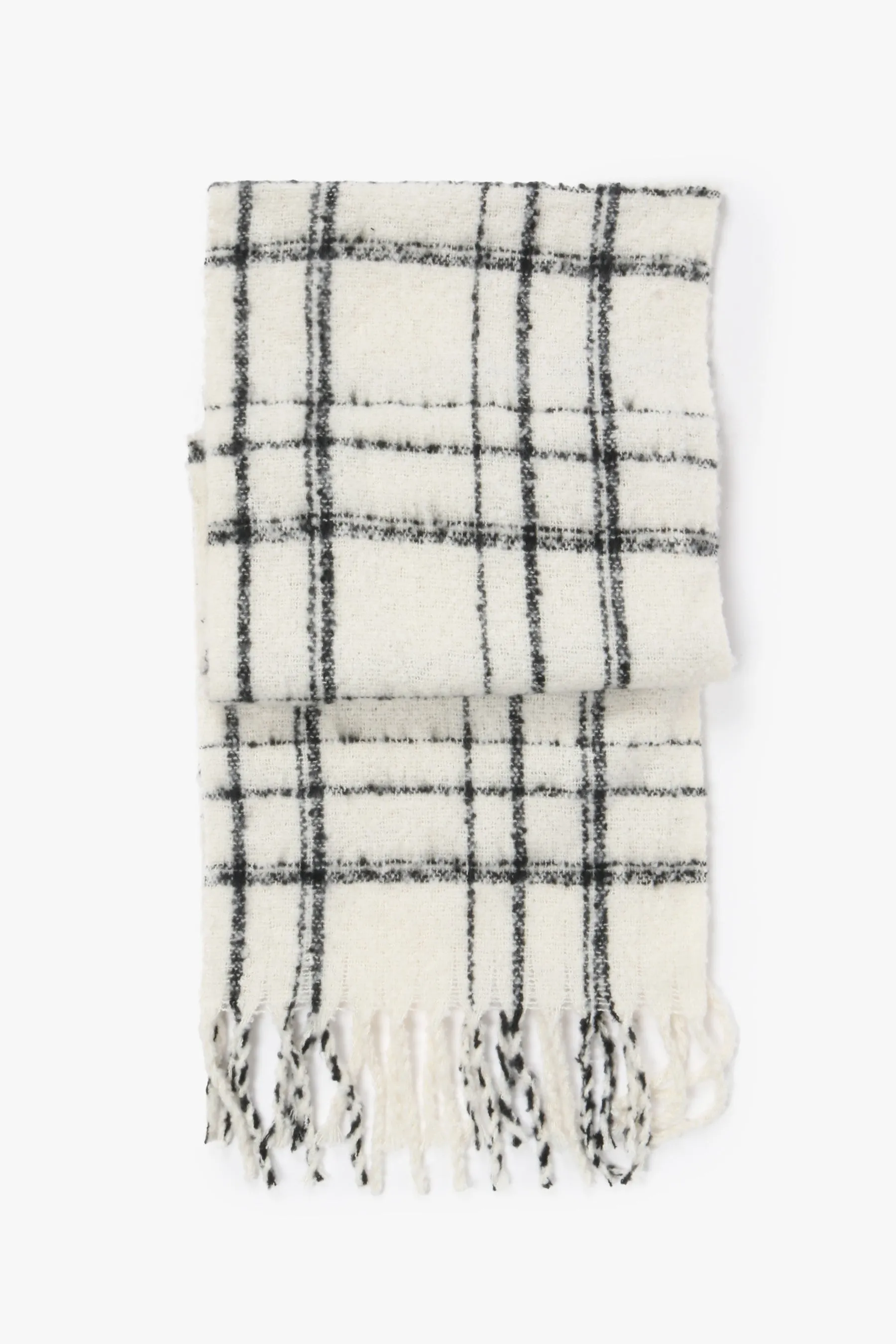 Oblong Plaid Woven Scarf in Ivory