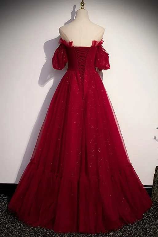 Off the Shoulder Red Long Formal Gown