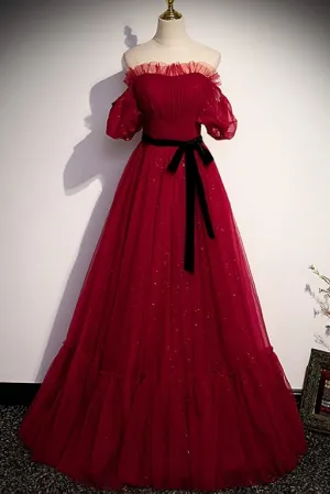 Off the Shoulder Red Long Formal Gown
