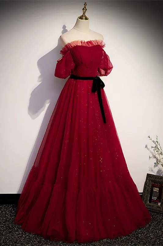 Off the Shoulder Red Long Formal Gown