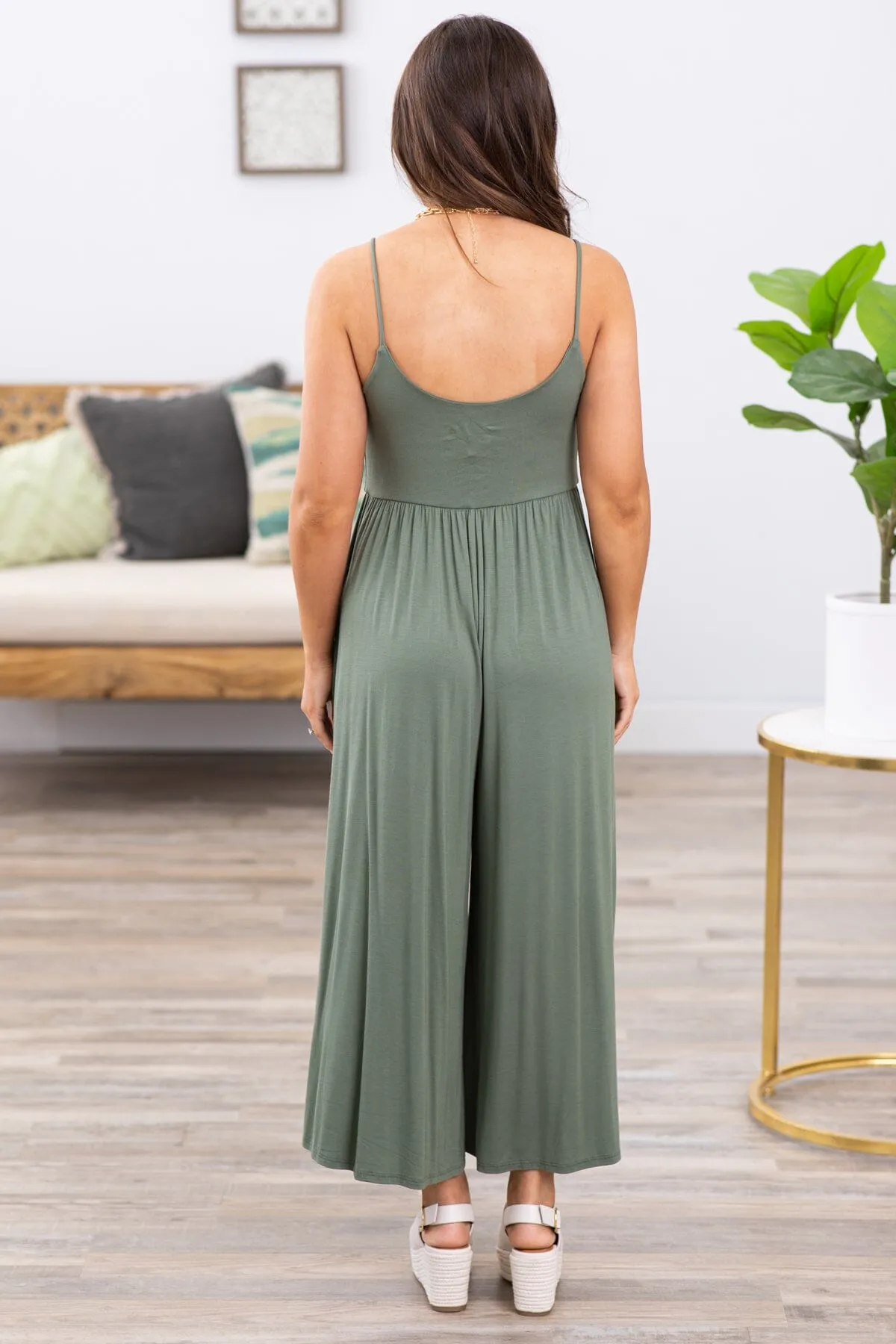 Olive Fit and Flare Wide Leg Jumpsuit