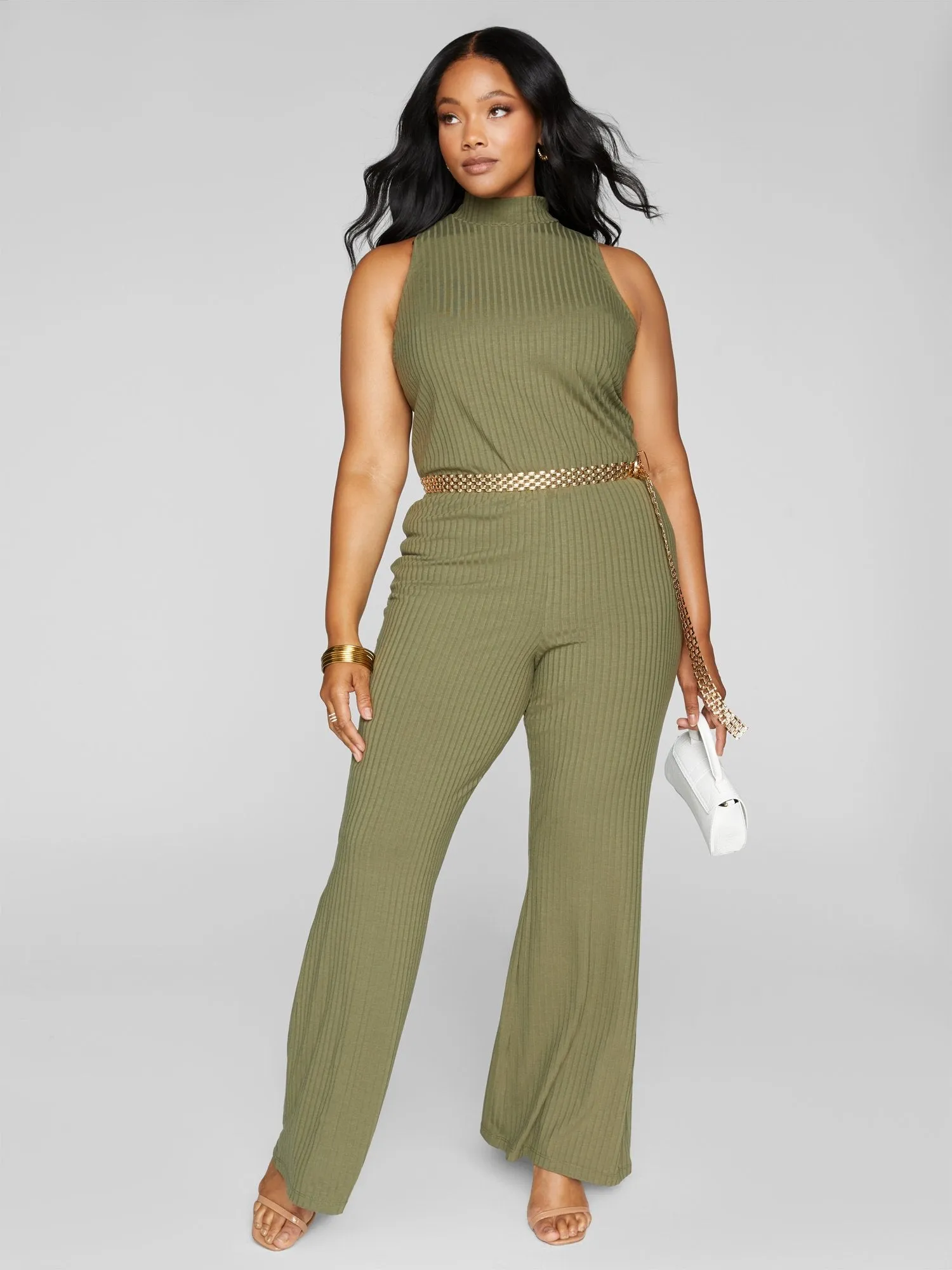Olivia Ribbed Knit Flare Leg Jumpsuit