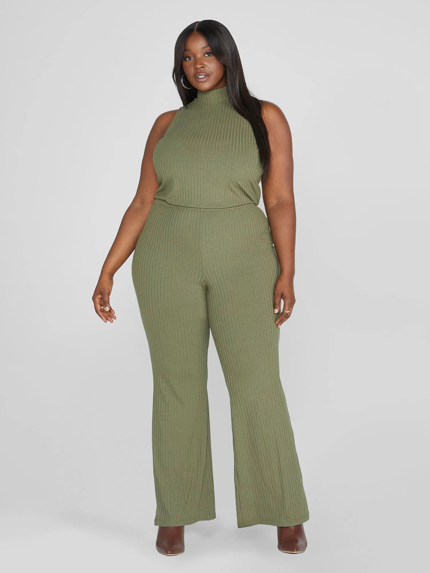 Olivia Ribbed Knit Flare Leg Jumpsuit