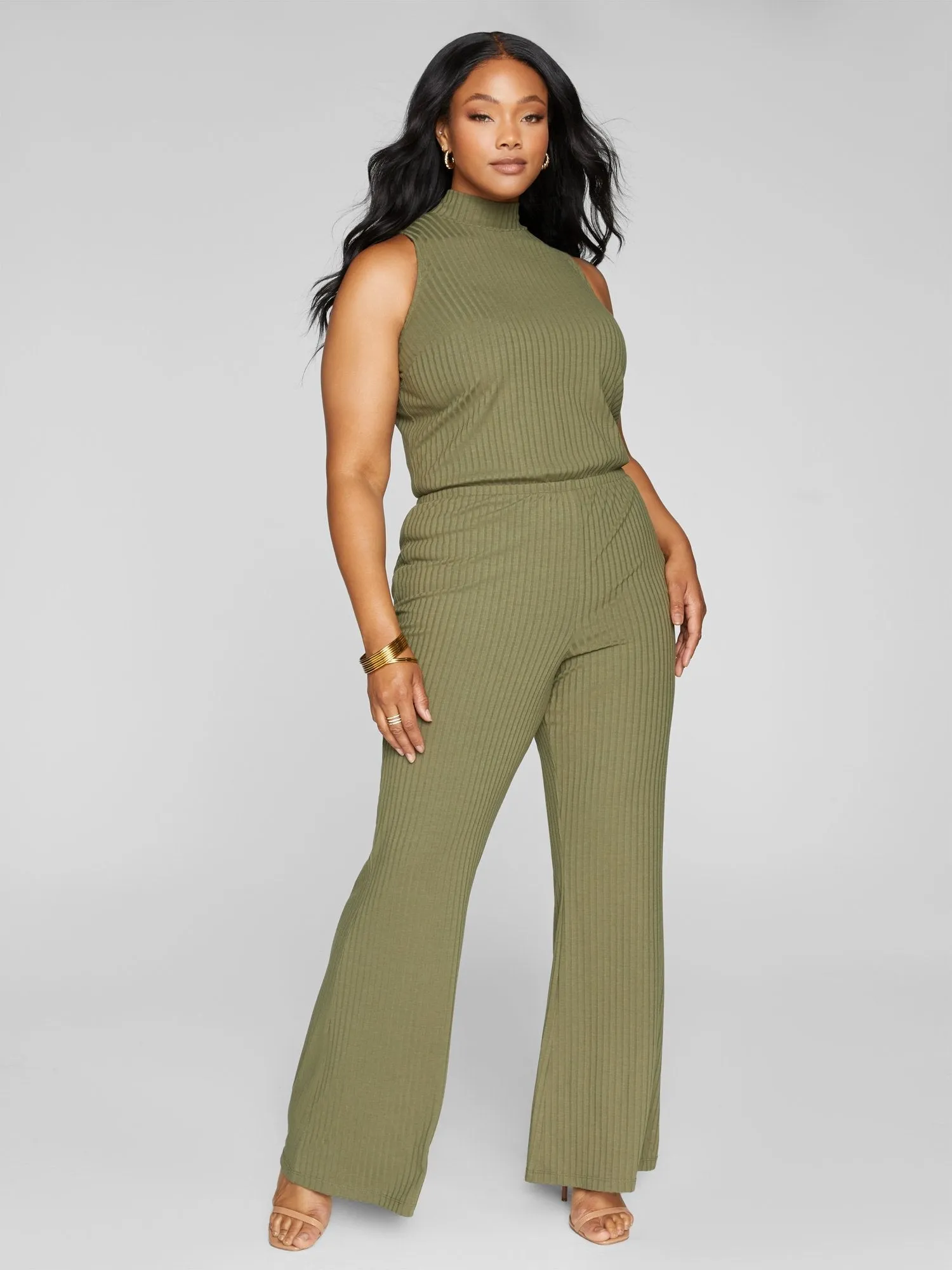 Olivia Ribbed Knit Flare Leg Jumpsuit