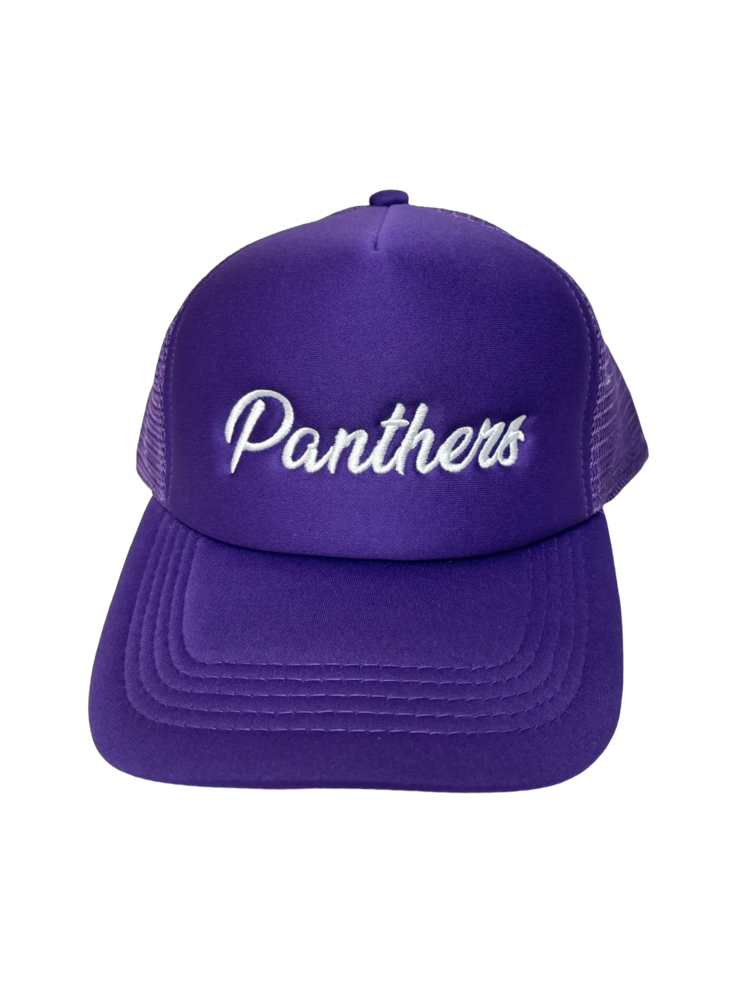 Panther Purple in White Cursive Foam Trucker Hat