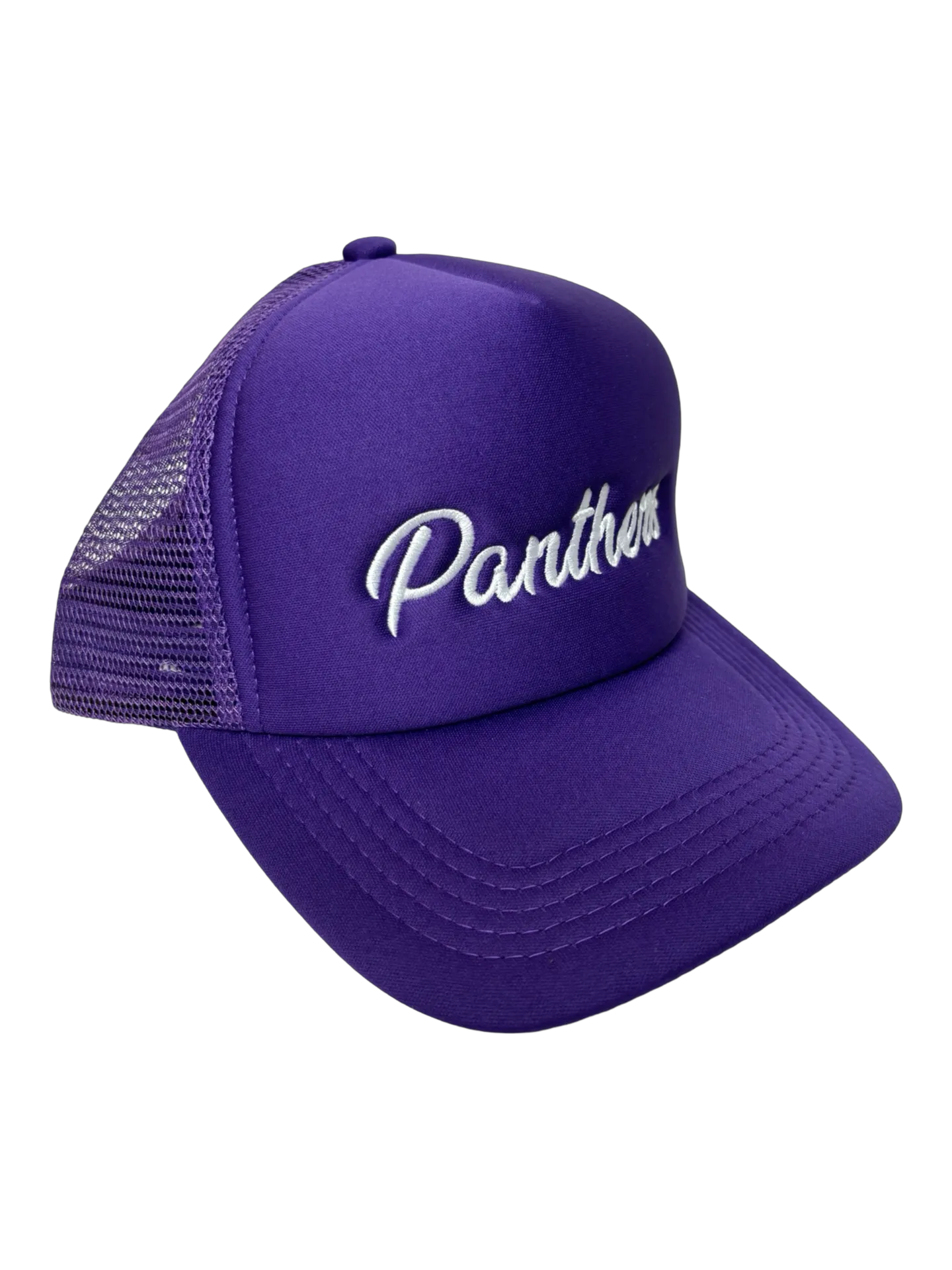 Panther Purple in White Cursive Foam Trucker Hat
