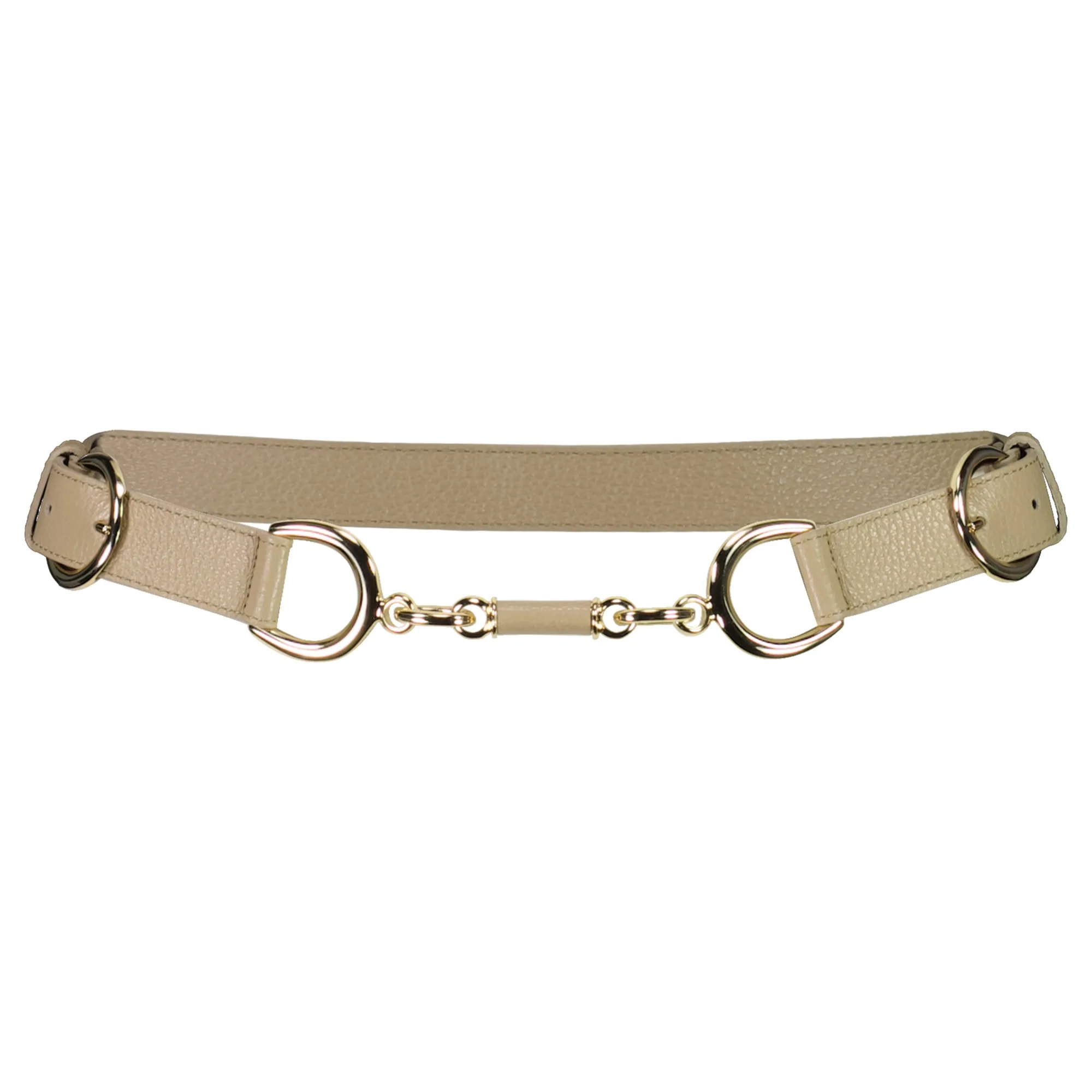 PAULA RYAN Metal Trimmed Leather Belt - Tan/Gold