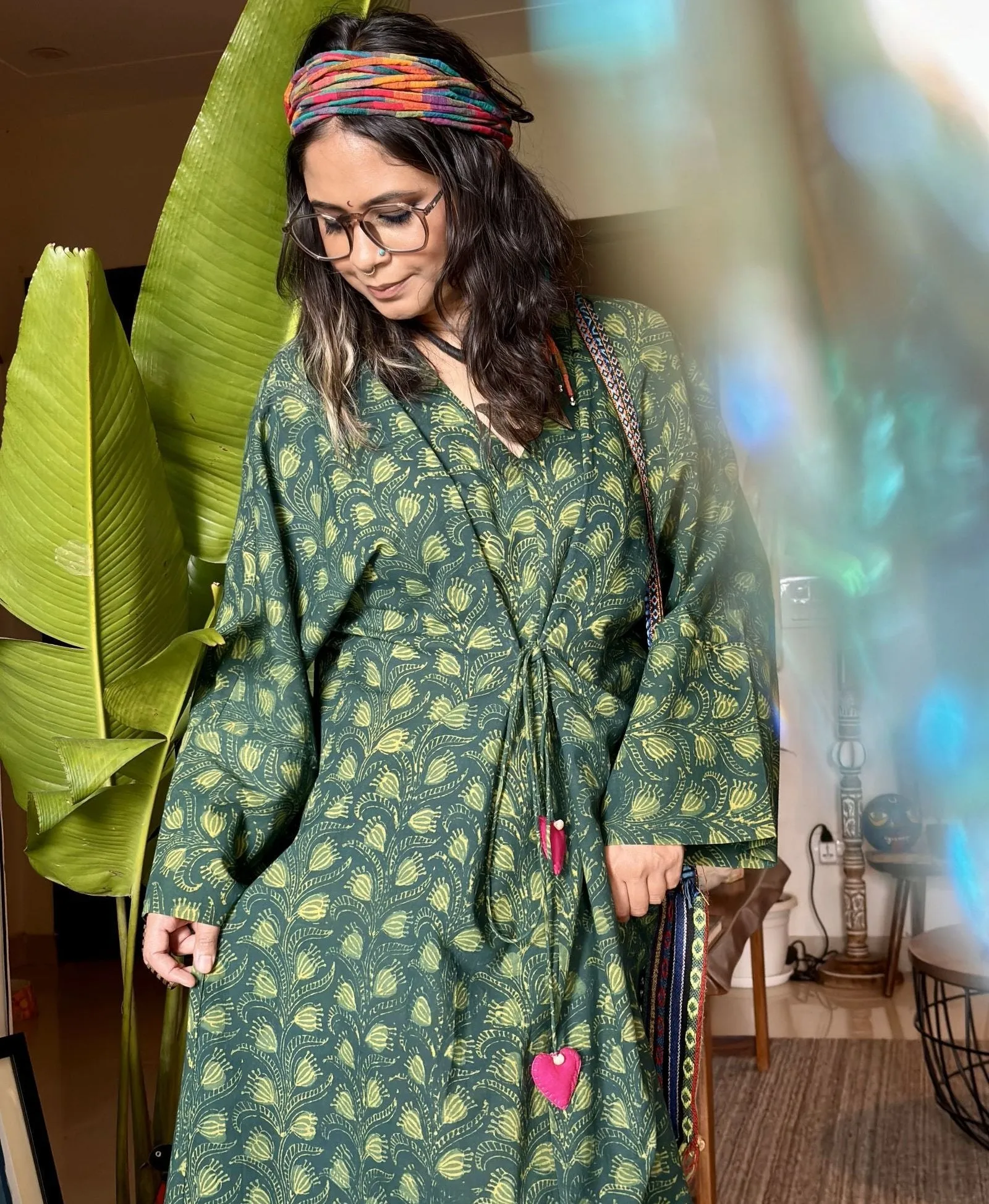 Pine - Freesize Kaftan Dress with tie up belt