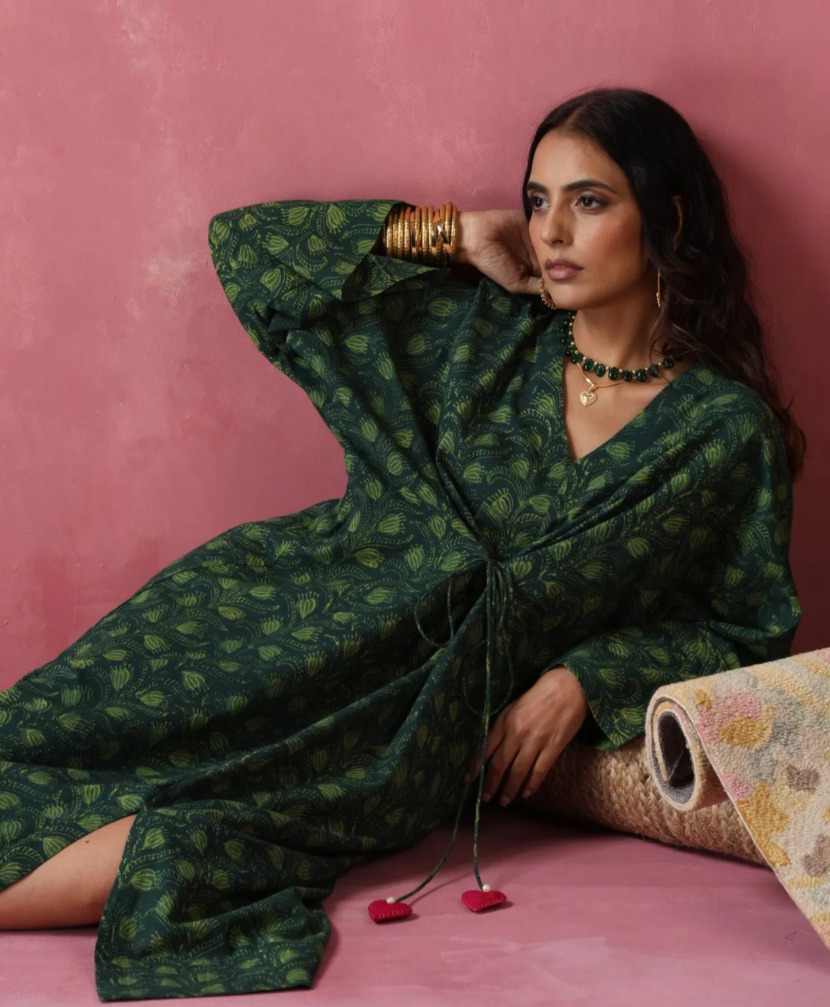 Pine - Freesize Kaftan Dress with tie up belt