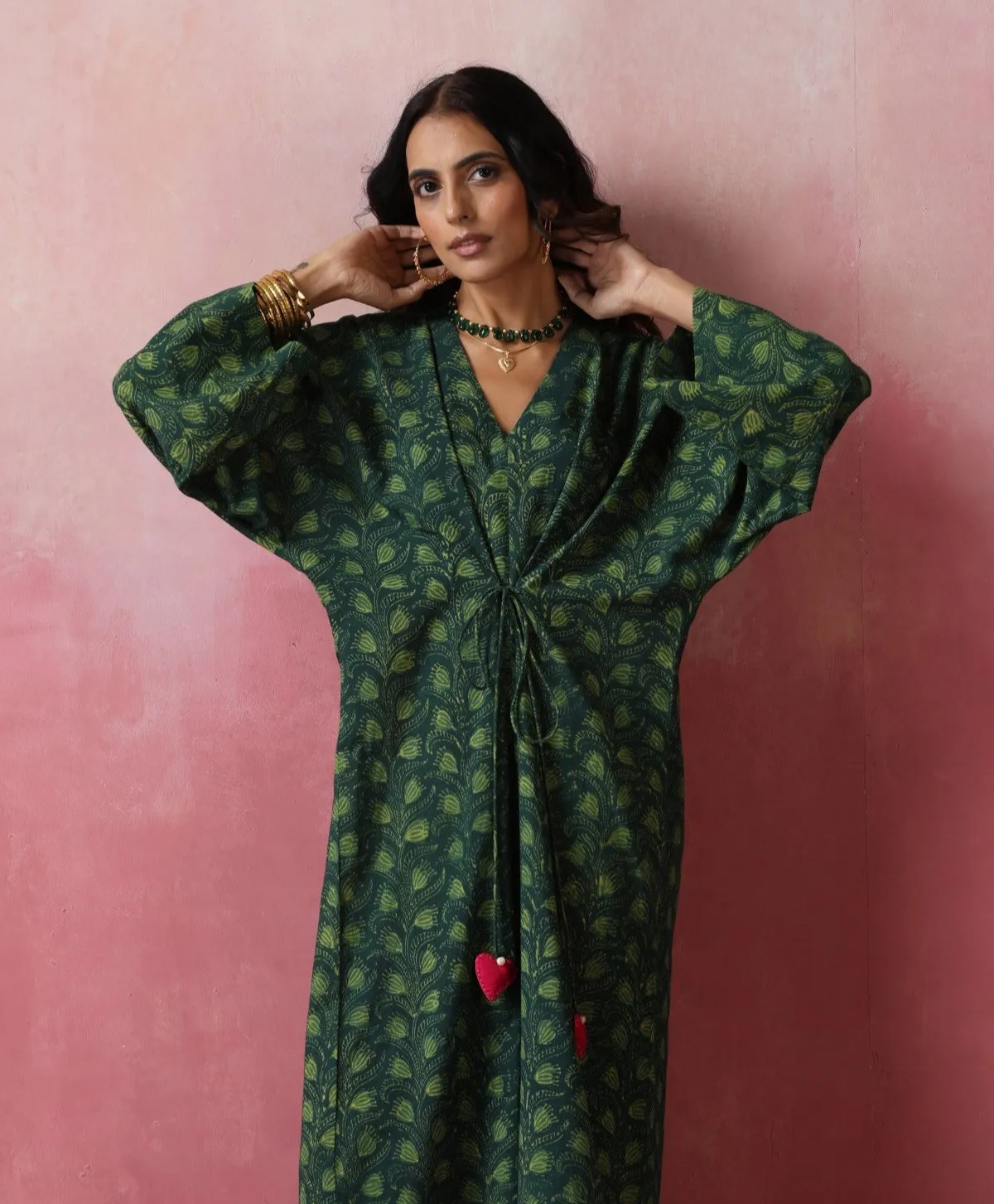 Pine - Freesize Kaftan Dress with tie up belt