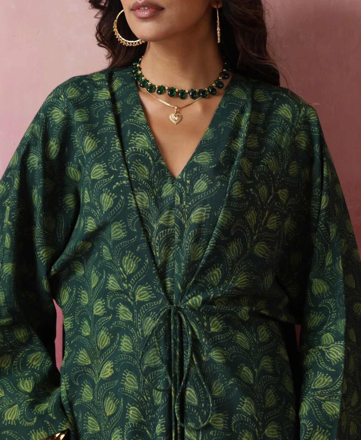 Pine - Freesize Kaftan Dress with tie up belt