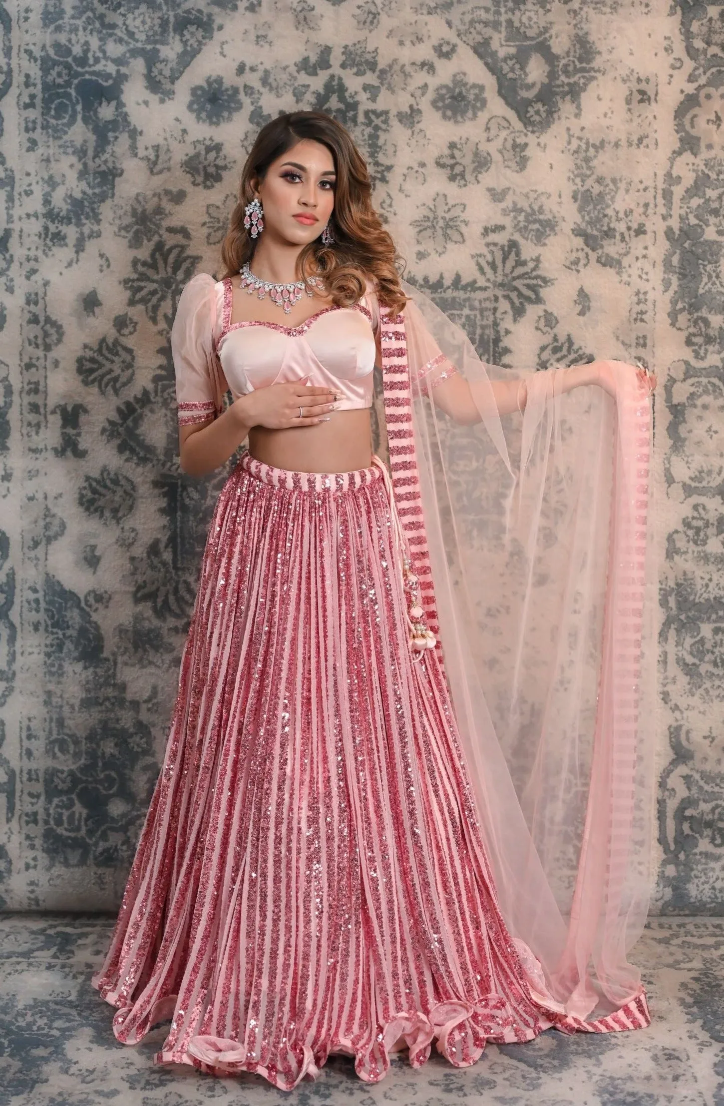 Pink Coloured Sequins Lehenga