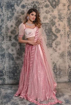 Pink Coloured Sequins Lehenga