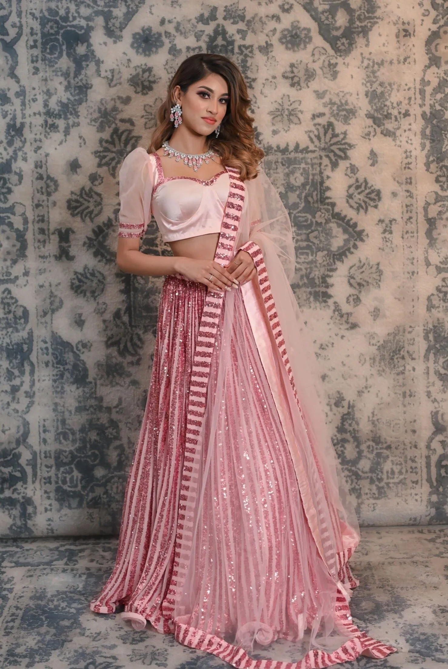 Pink Coloured Sequins Lehenga