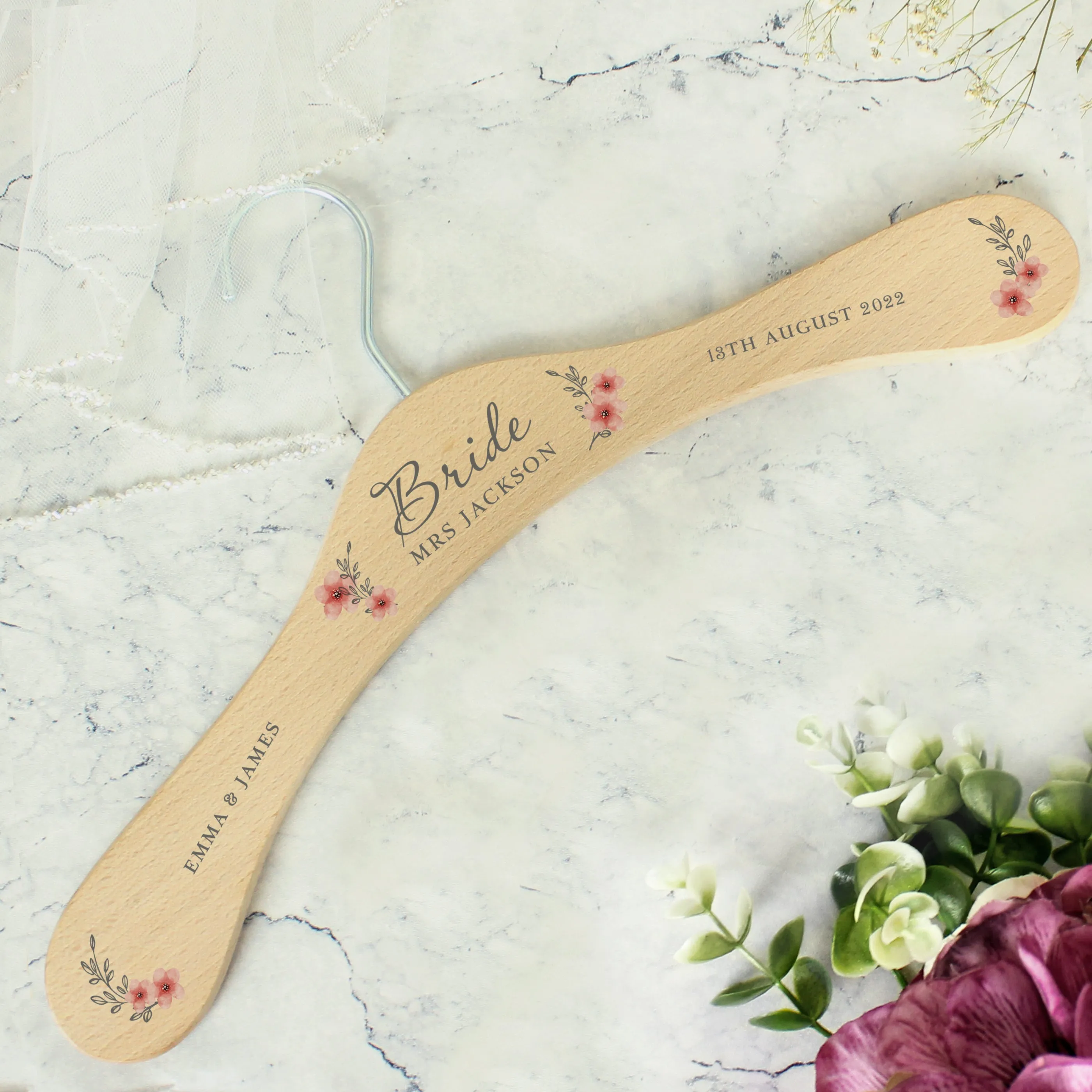 Pink Floral Wooden Hanger