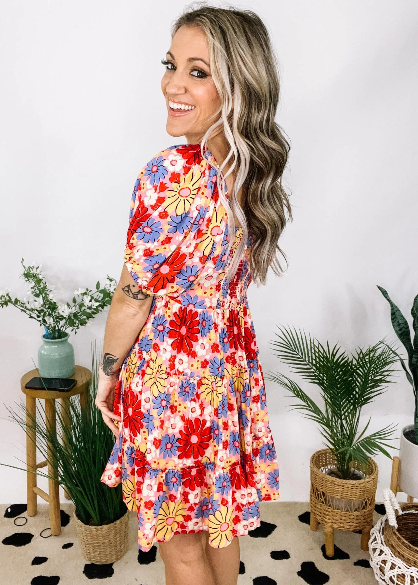 Pink Fun Floral Print Mini Dress