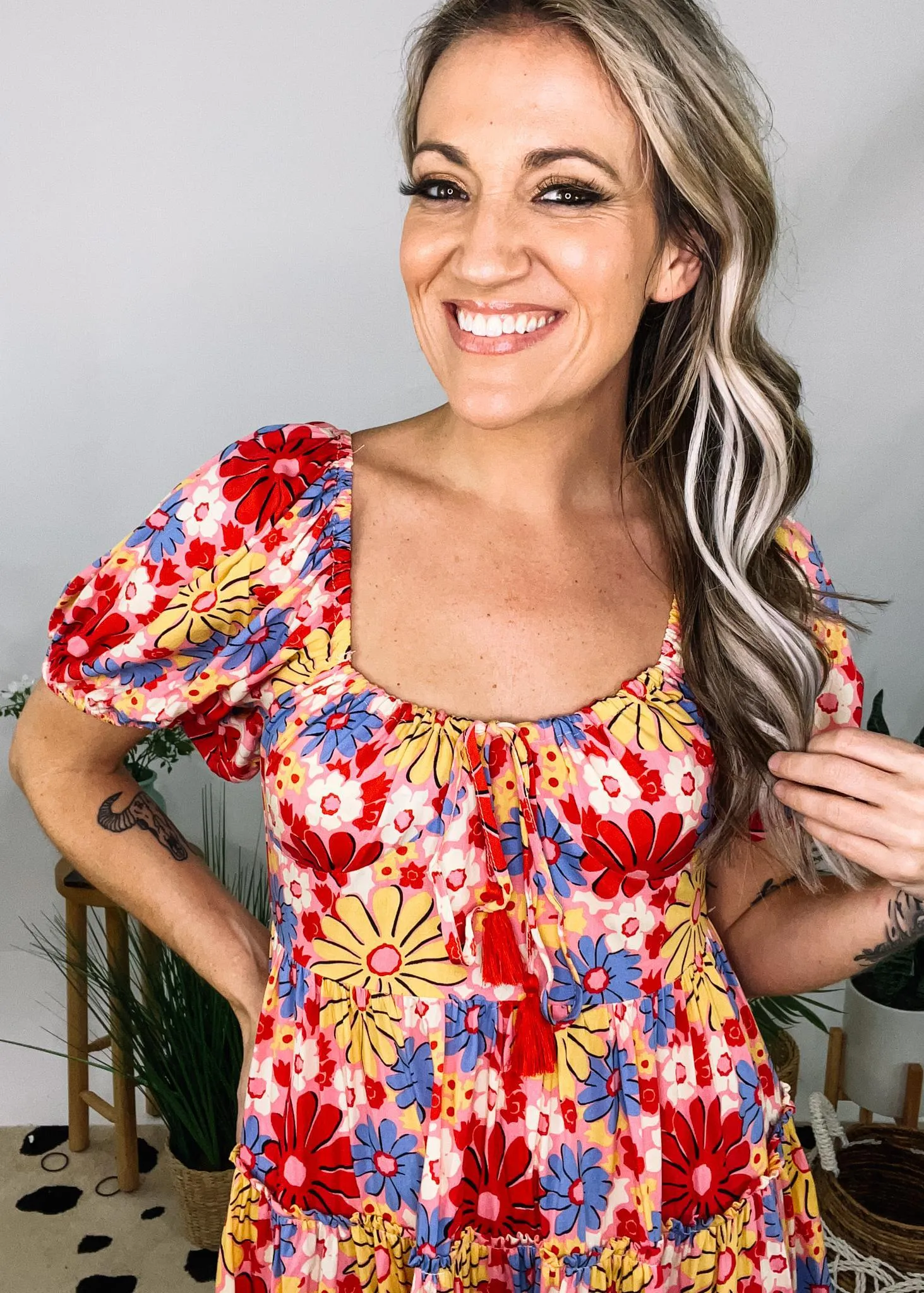 Pink Fun Floral Print Mini Dress