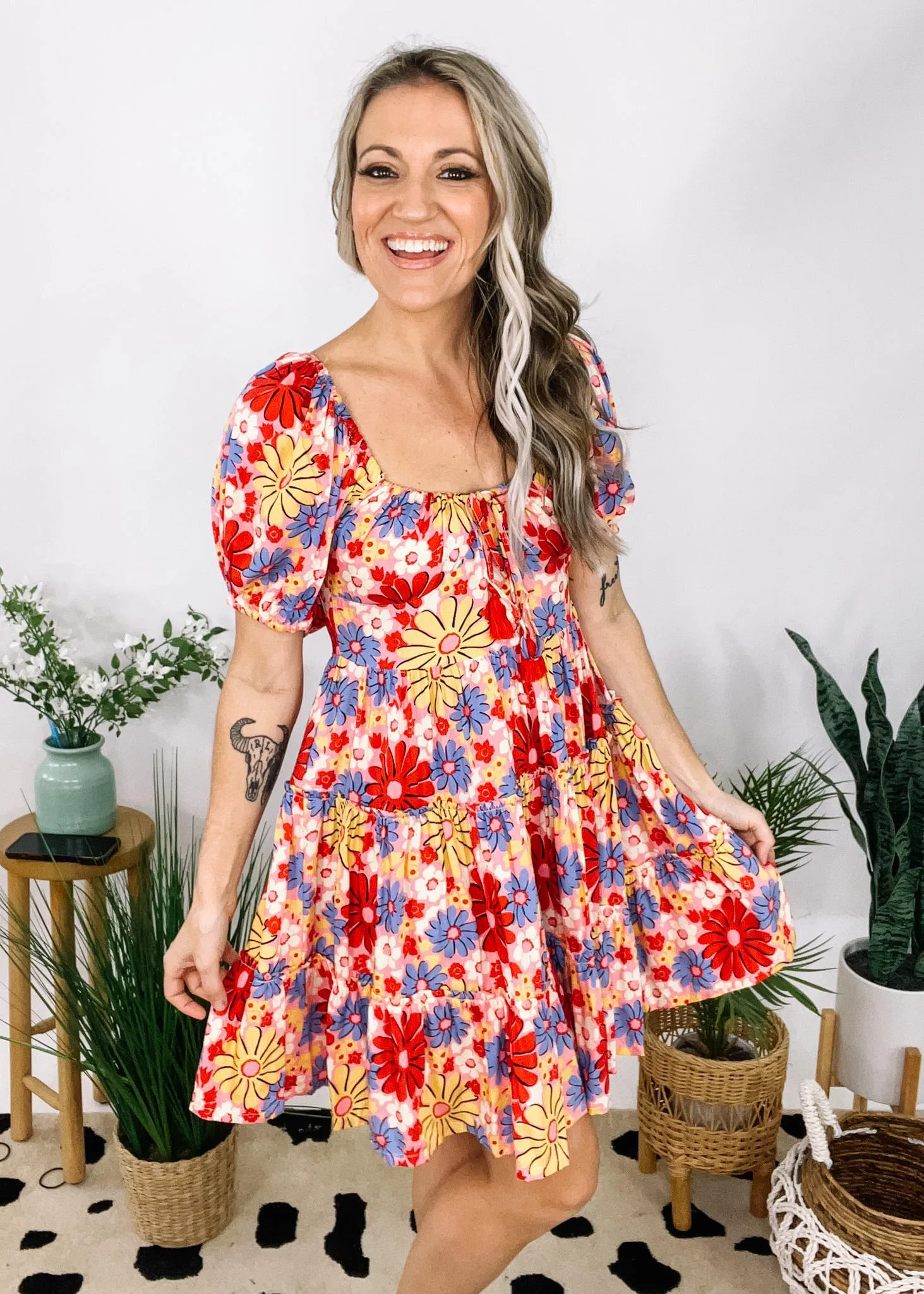 Pink Fun Floral Print Mini Dress