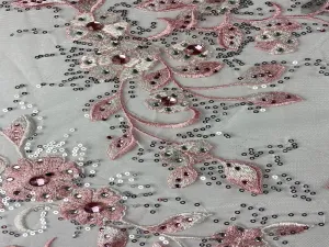 Pink Rhinestone Floral Mesh
