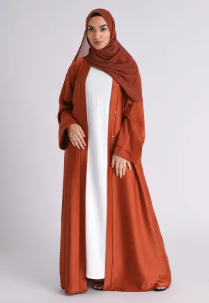 Plain Liquid Satin Open Abaya - Burnt Orange