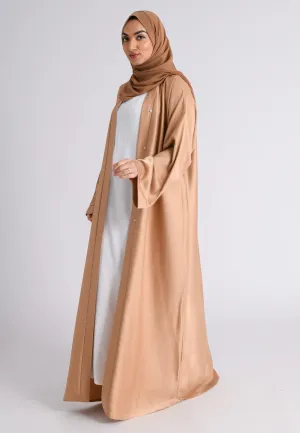 Plain Liquid Satin Open Abaya - Champaign