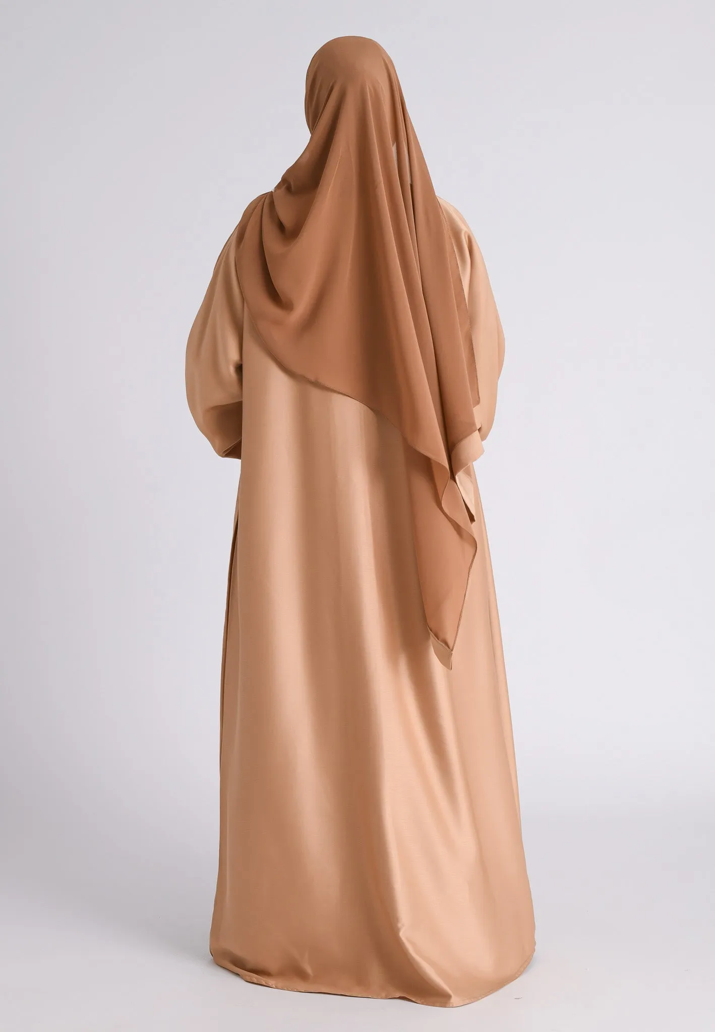 Plain Liquid Satin Open Abaya - Champaign