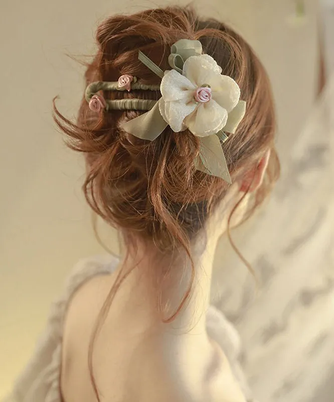Plastic Light Floral Vintage Green Asymmetrical Hairpin Tulle