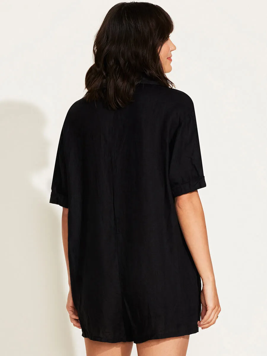 Playa Romper in Black EcoLinen