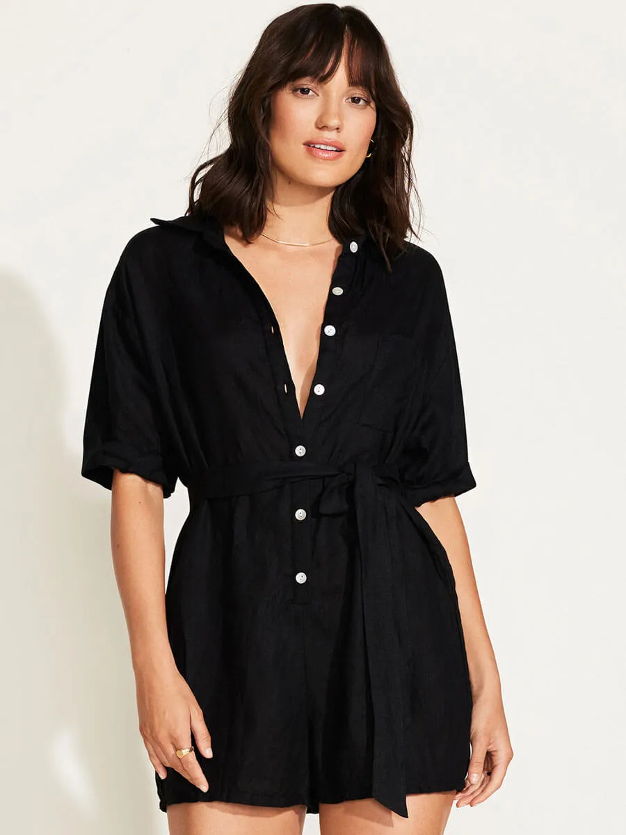 Playa Romper in Black EcoLinen