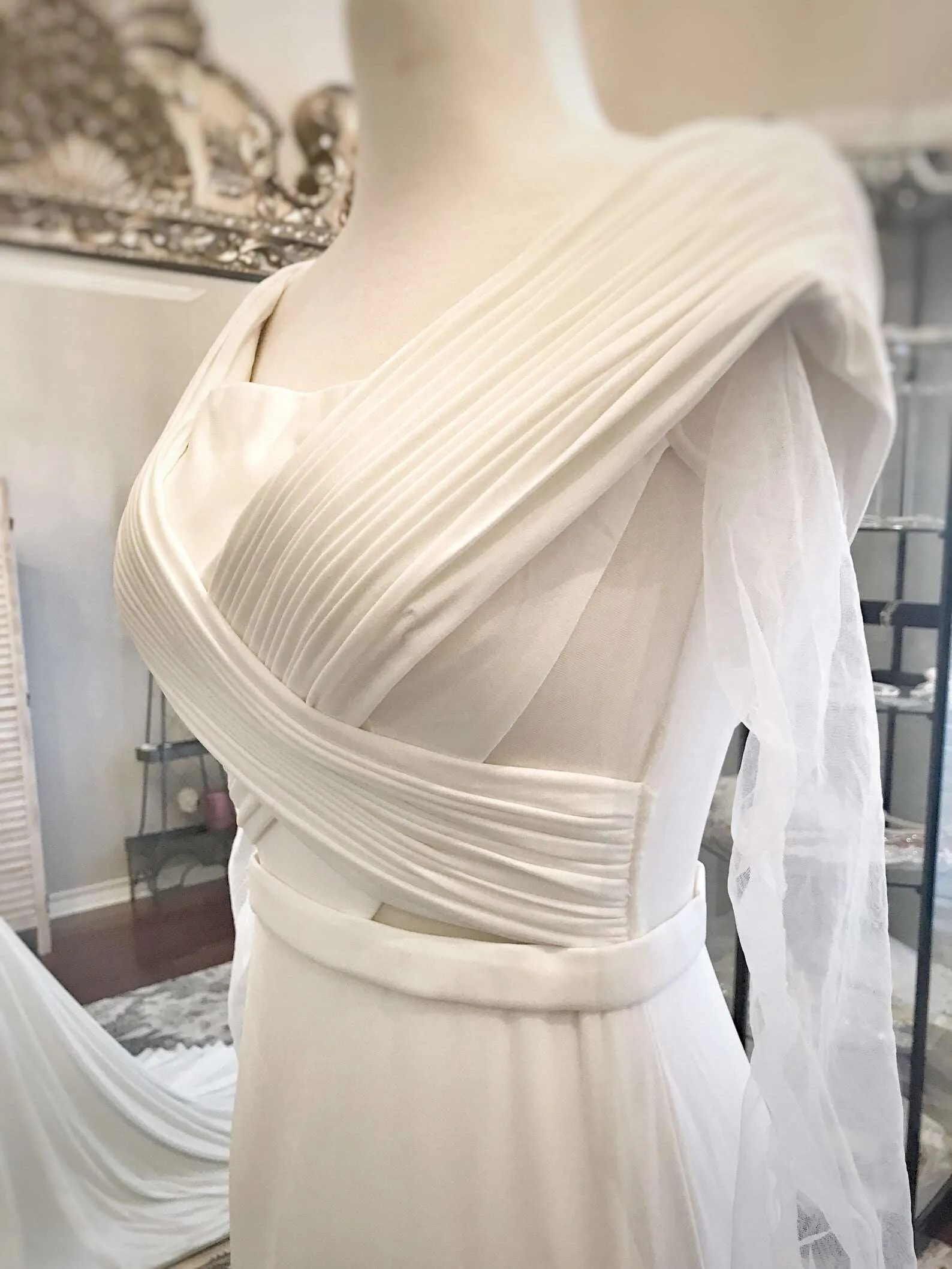 Pleated Bodice with Cut Outs Fit & Flare Wedding Dress Jennifer