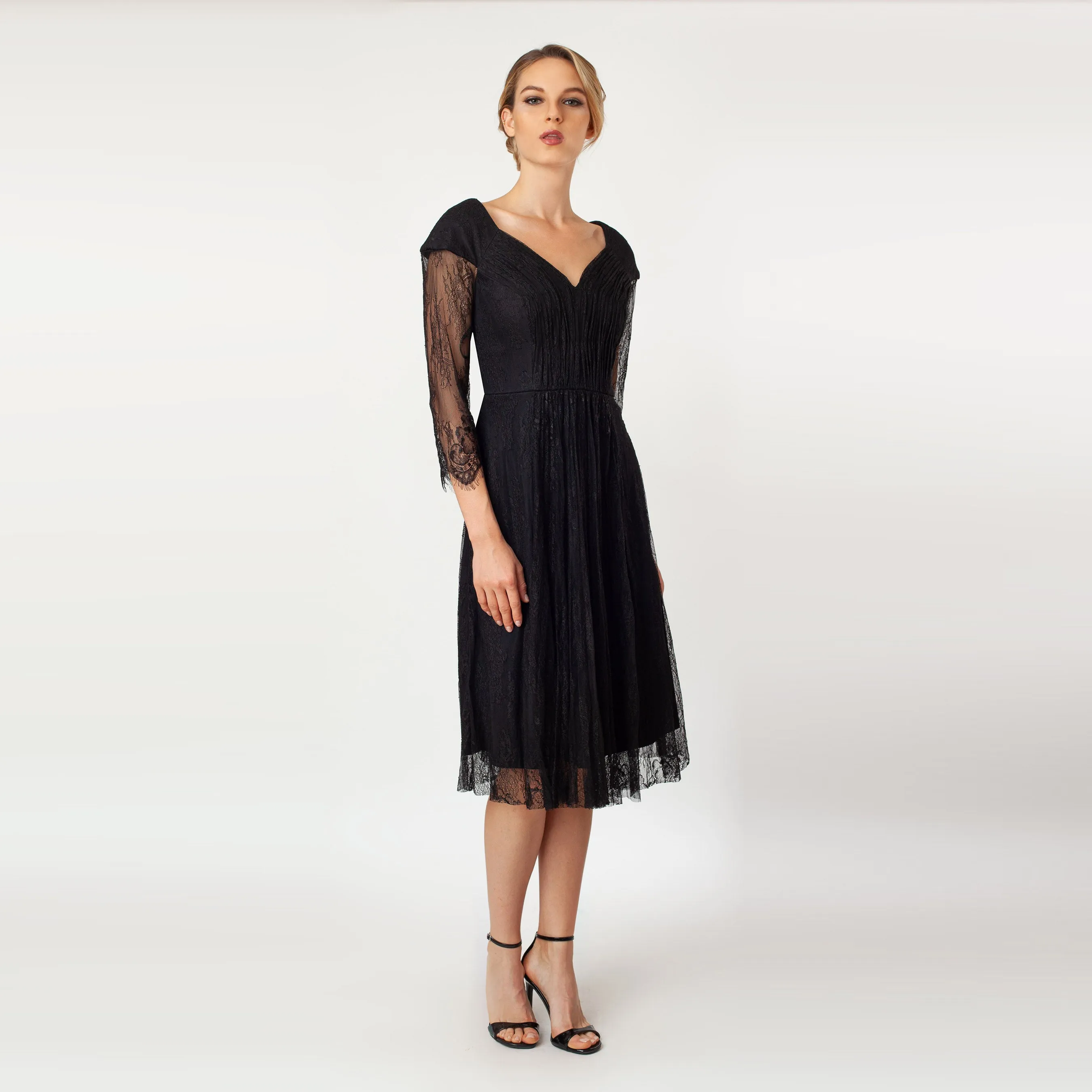 Pleated Center Fit & Flare Dress