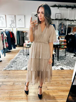 Pleated Champagne Tiered Dress -ALL SALES FINAL