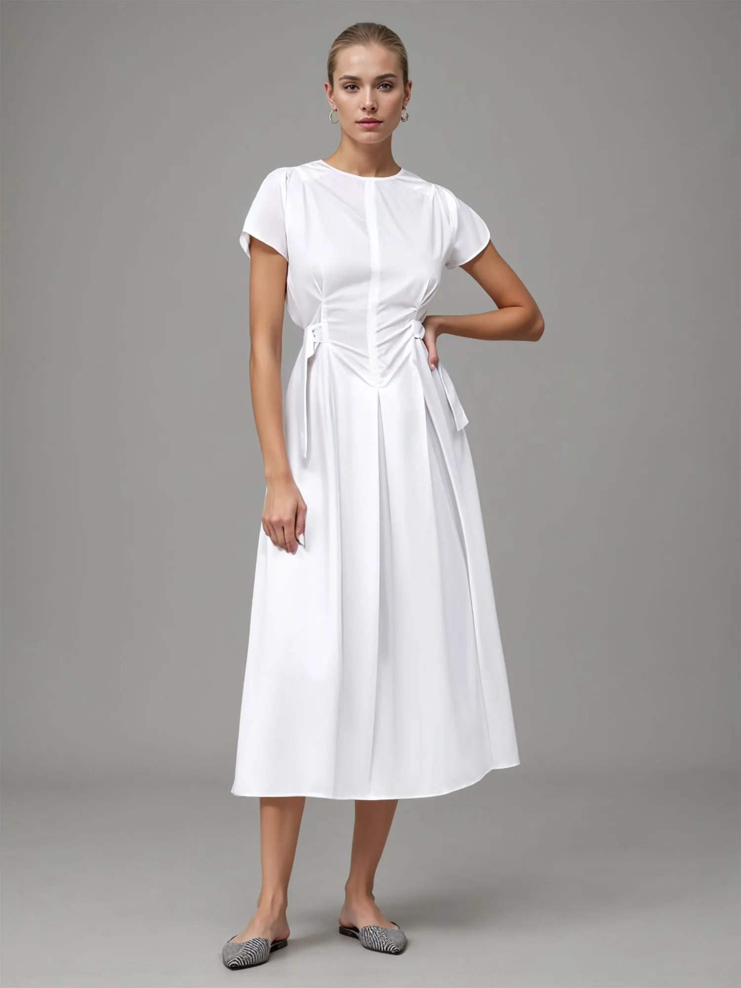 Pleated  Fit & Flare Midi Sun Dress