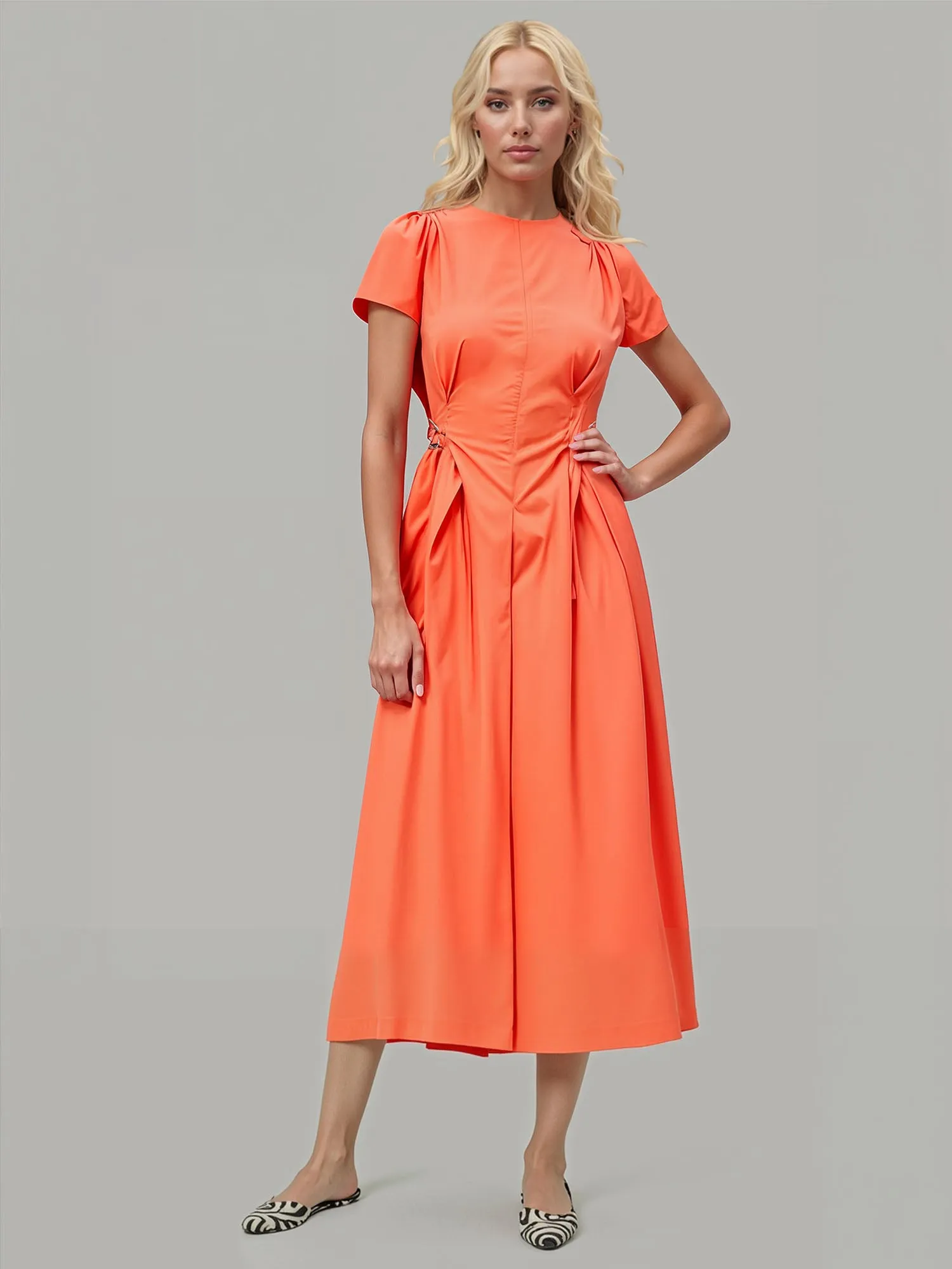Pleated  Fit & Flare Midi Sun Dress