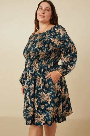 Plus Floral Peasant Sleeve Square Neck D