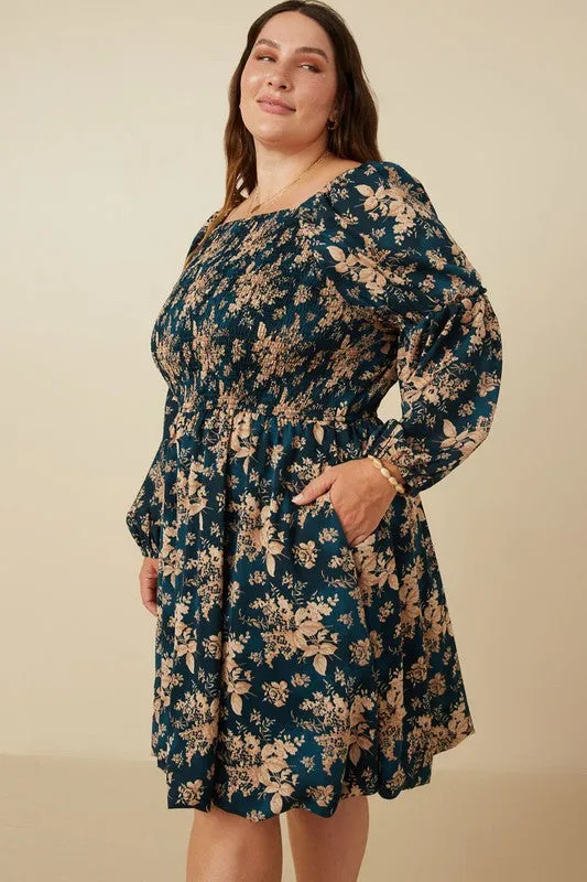 Plus Floral Peasant Sleeve Square Neck D