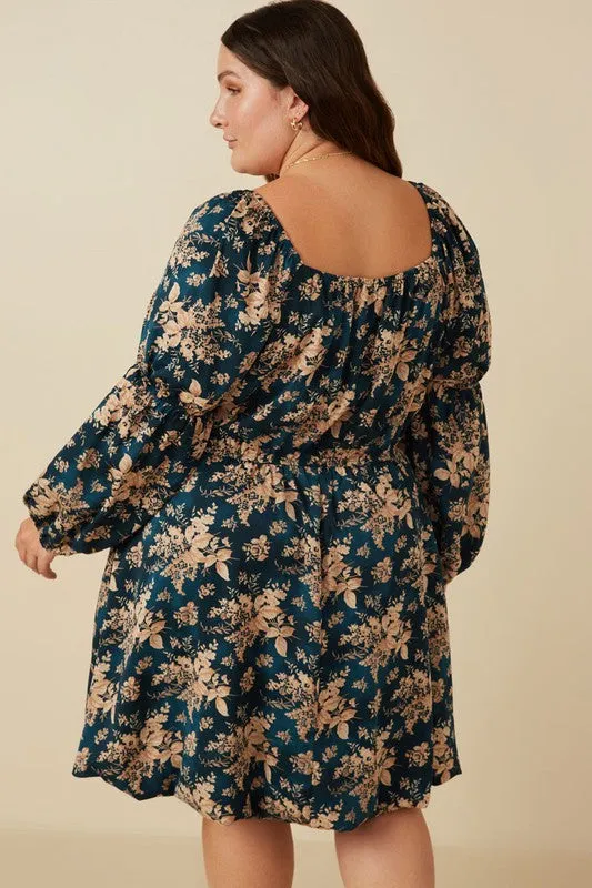 Plus Floral Peasant Sleeve Square Neck D