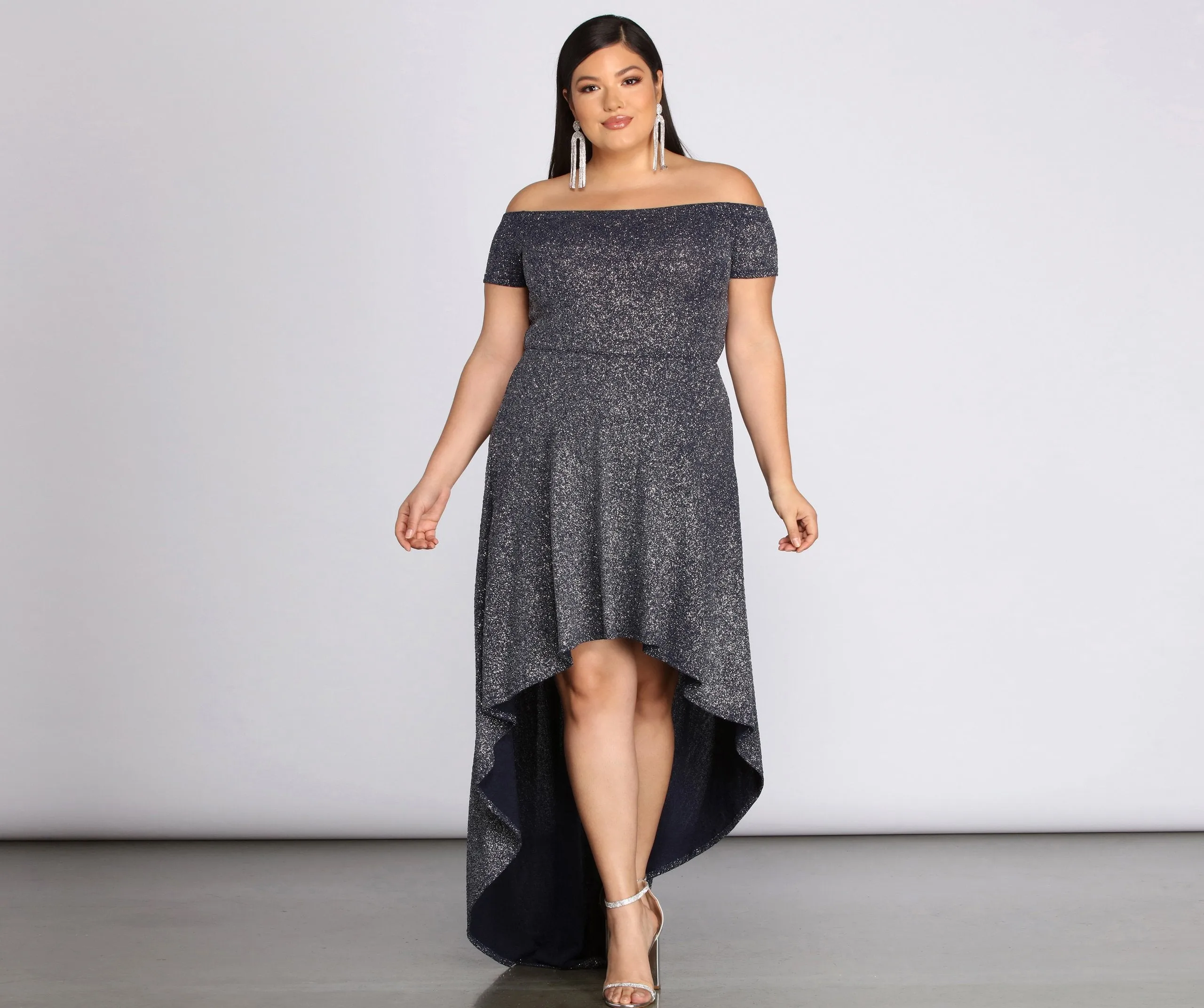 Plus Penelope Glitter Charming Formal High Low Dress