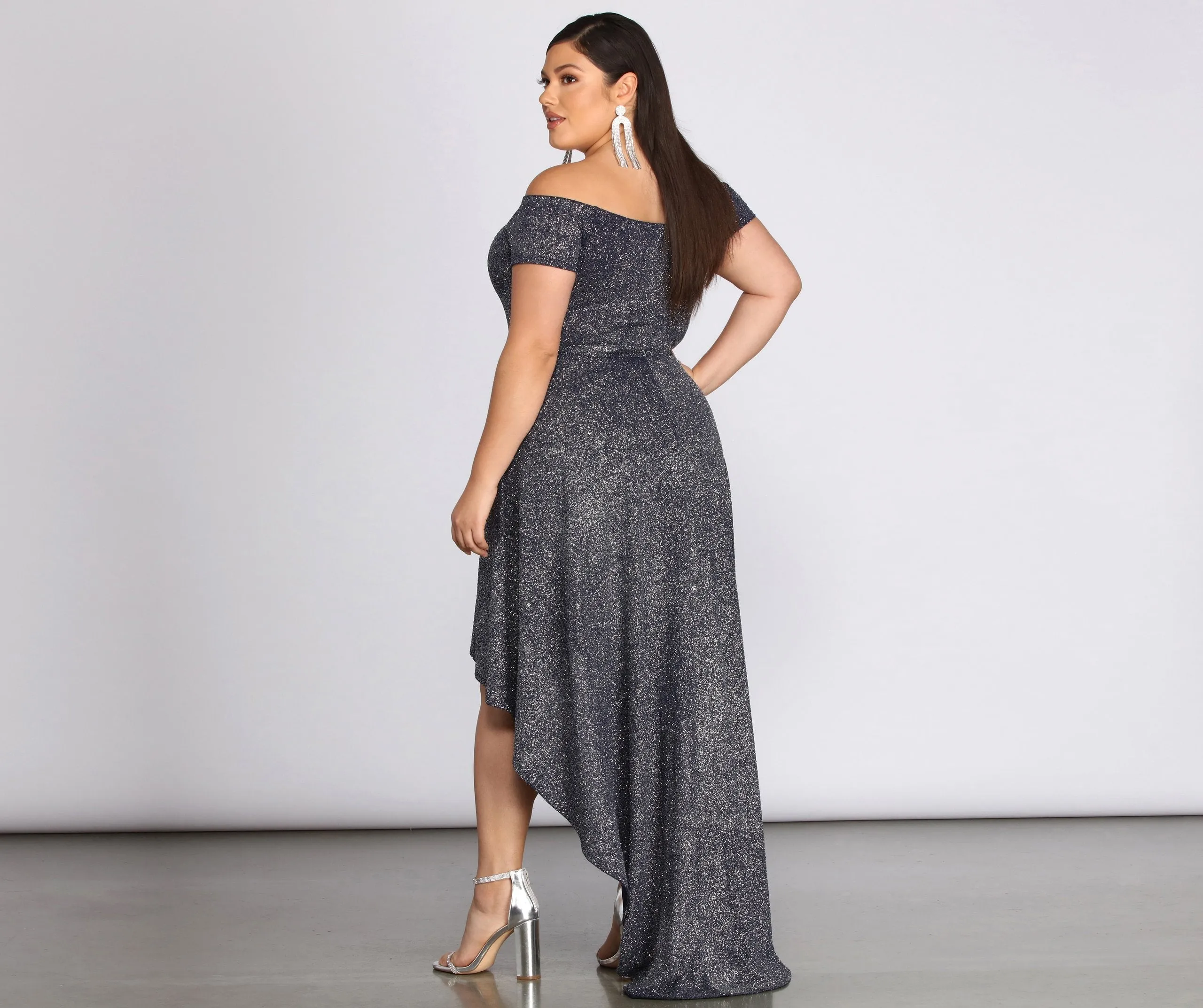 Plus Penelope Glitter Charming Formal High Low Dress