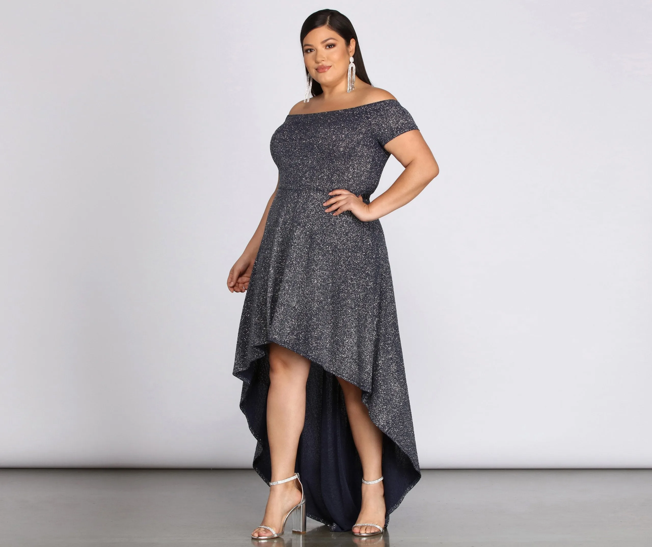 Plus Penelope Glitter Charming Formal High Low Dress