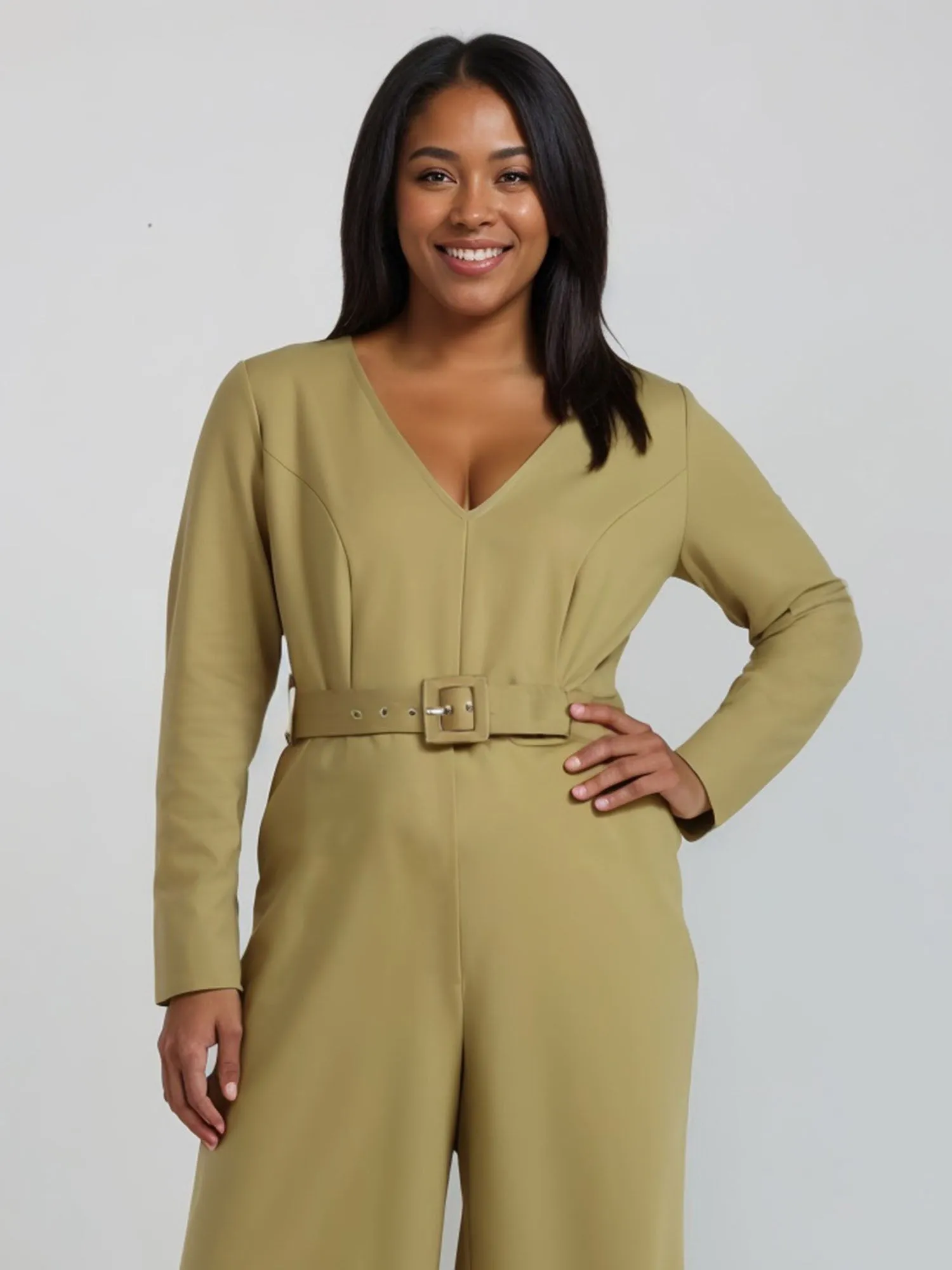 Plus Ponte Self Belt Jumpsuit