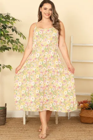 PLUS SIZE SPAGHETTI STRAP FLORAL MIDI DRESS